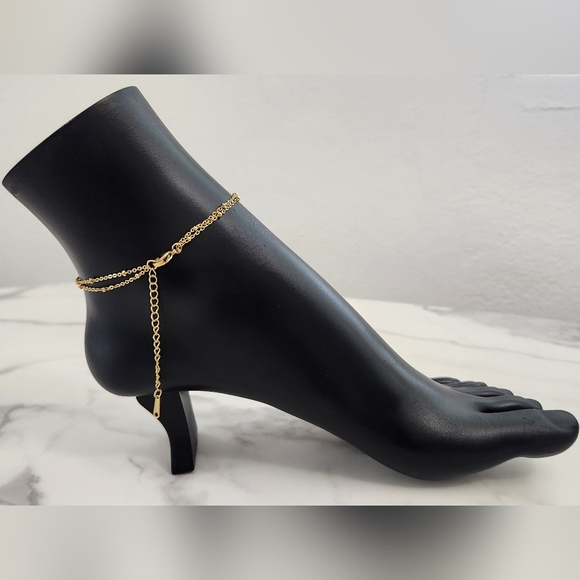 Gold Beach Starfish, Shell & Crystal Accent Charm Anklet Bracelet - Picture 5 of 10